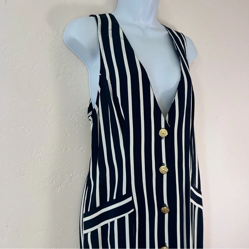 Jonathan Martin Vtg 90s Navy White Nautical Stripped Button Pencil Dress 7/8